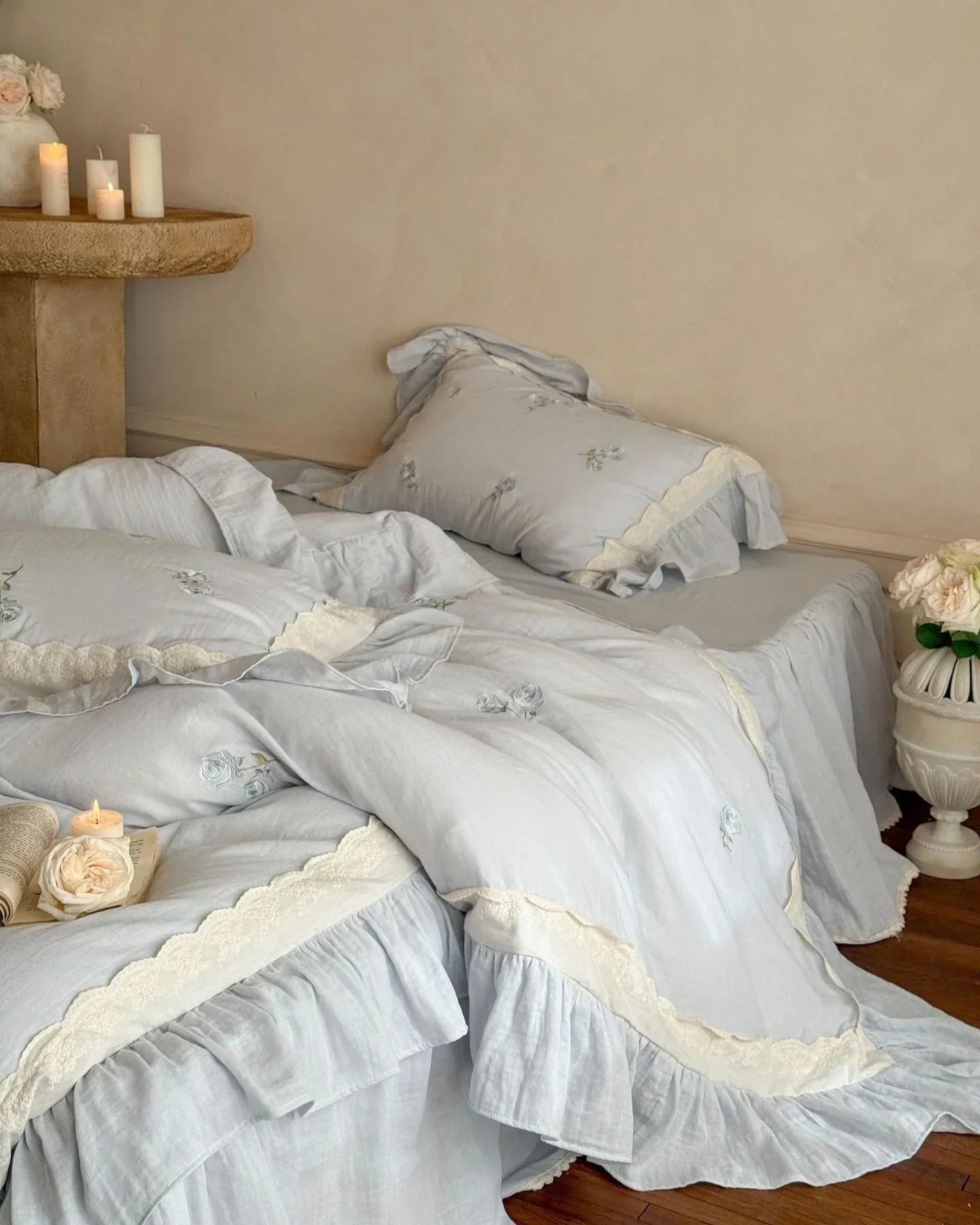Beatrice Rose Lace Ruffle Bedding Set / Pink, alternate view - House Of Avana