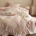 Beatrice Rose Lace Ruffle Bedding Set / Pink, back view - House Of Avana