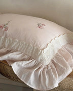 Beatrice Rose Lace Ruffle Bedding Set / Pink, angled view - House Of Avana