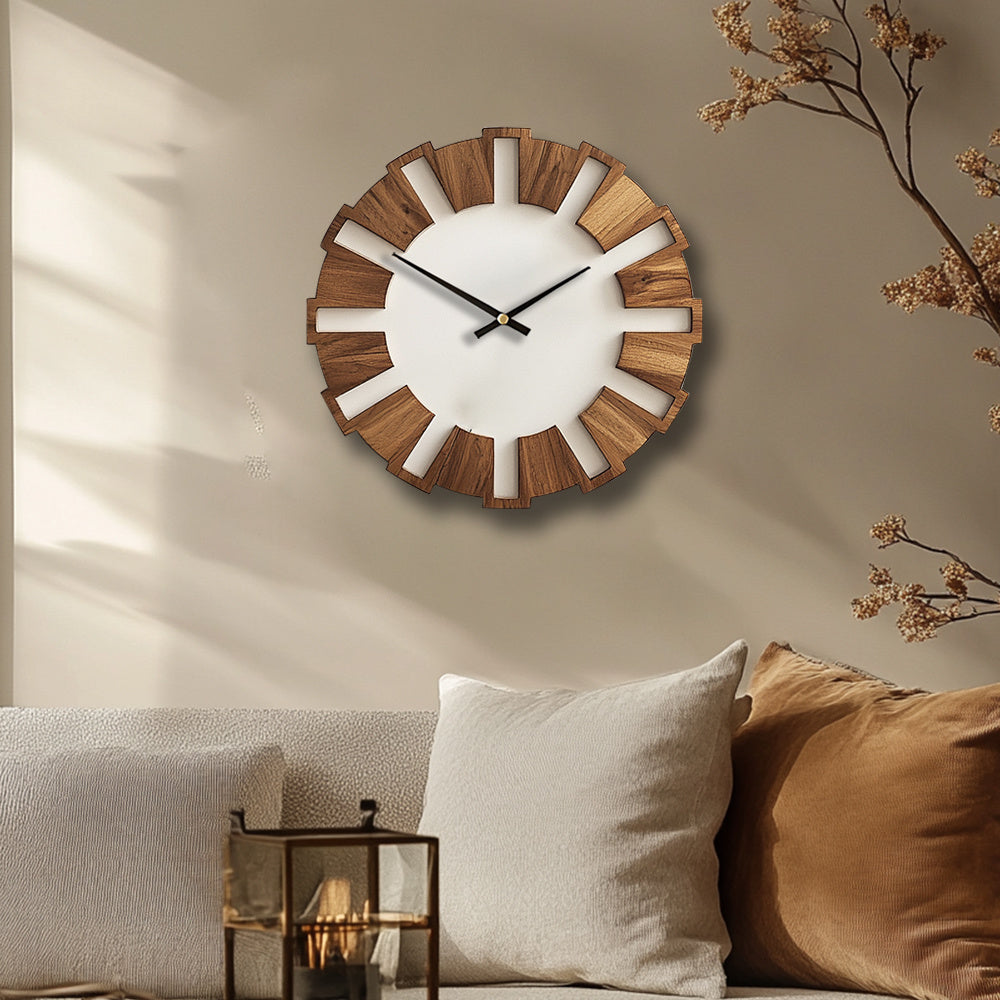 [Artistic Wooden Wall Clock] Artistic Silent Decorative Wooden Round Wall Clock | Battery Operated, Vintage Home Decor for Kitchen, Living Room, Bedroom, Office - 14, 16, 18 Inch House Of Avana