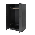 Bedroom Armoire Wardrobe Cabinet with Hanging Rail in Black Wood Finish