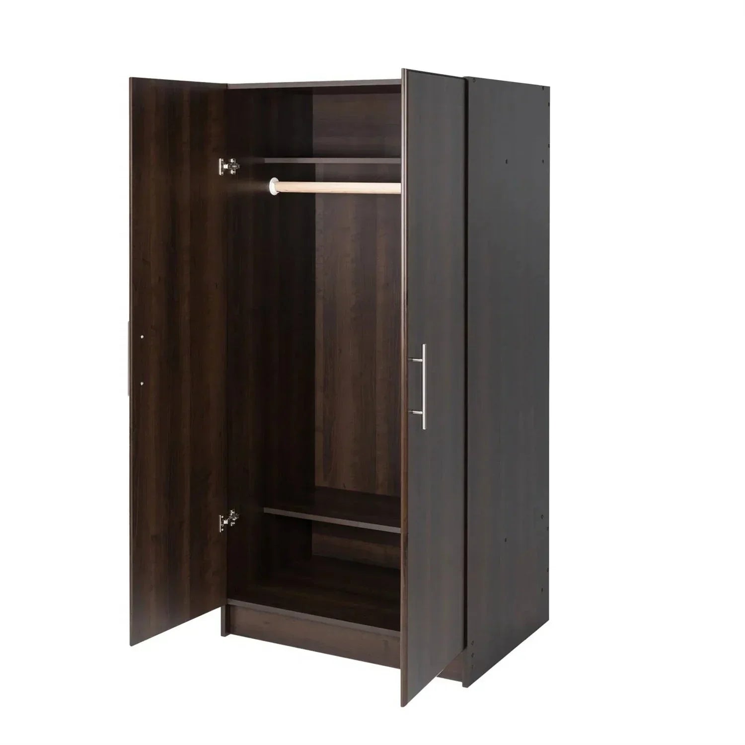 Bedroom Armoire Wardrobe Cabinet with Hanging Rail in Dark Brown Wood Finish