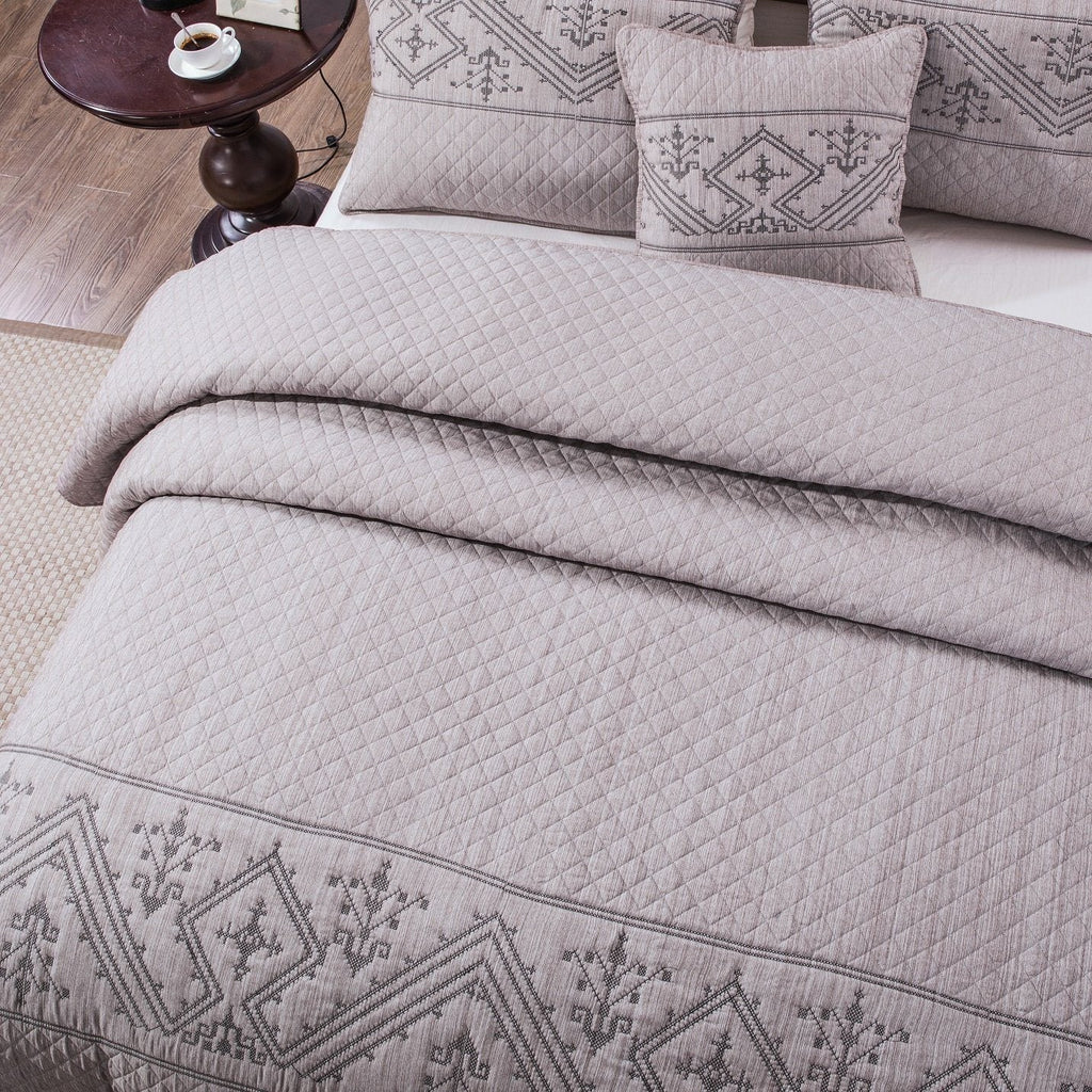 DaDa Bedding Whimsical Lavender Grey Cottage Soft Quilted Coverlet Bedspread Set - Twin (JHW866)