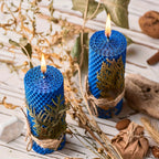 Beeswax Candles with Dried Flowers, Multicolor Piece Oval Set, angled view - House Of Avana
