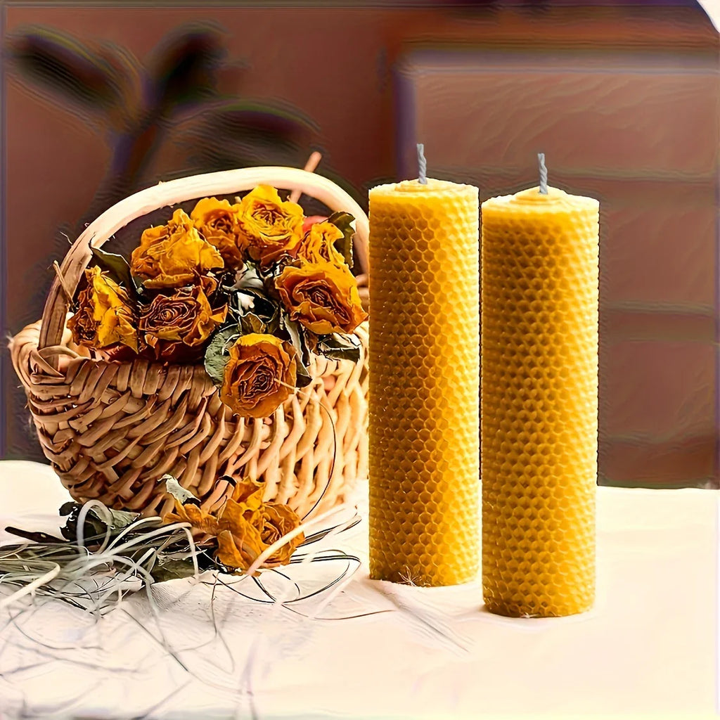 Beeswax Candles with Dried Flowers, Multicolor Piece Oval Set, angled view - House Of Avana