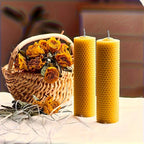 Beeswax Candles with Dried Flowers, Multicolor Piece Oval Set, in-use display - House Of Avana