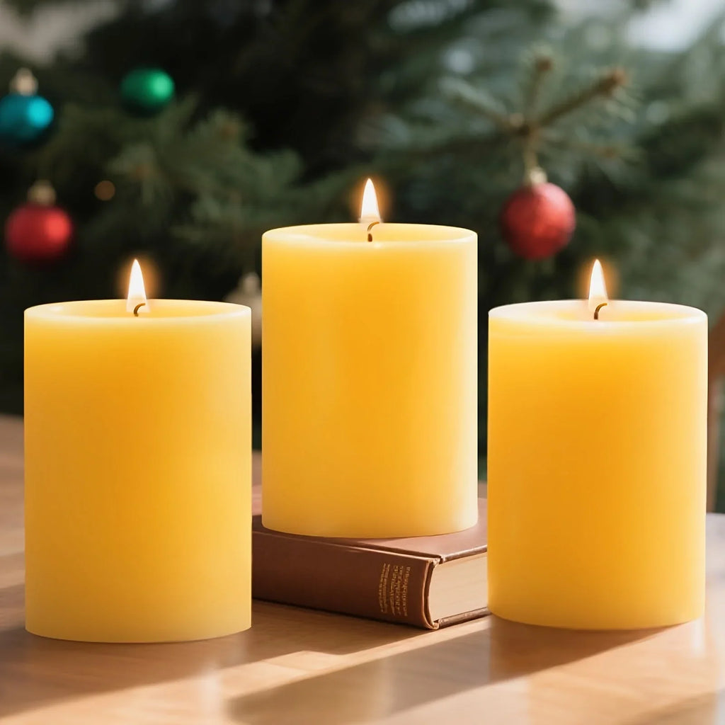 White pure beeswax candles, long-burning, in mercury glass holders - House of Avana