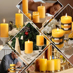 White pure beeswax candles, long-burning, in mercury glass holders - House of Avana