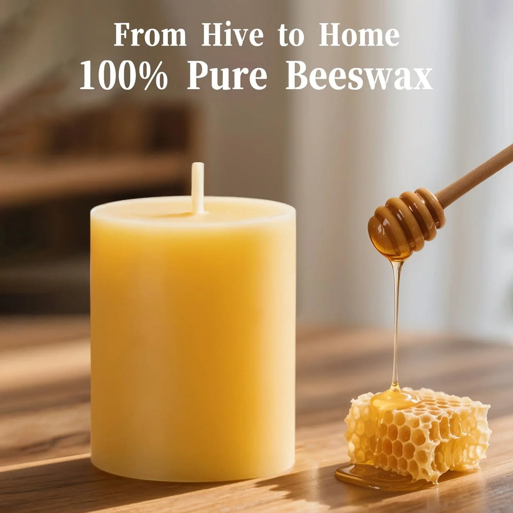 White pure beeswax candles, long-burning, in mercury glass holders - House of Avana