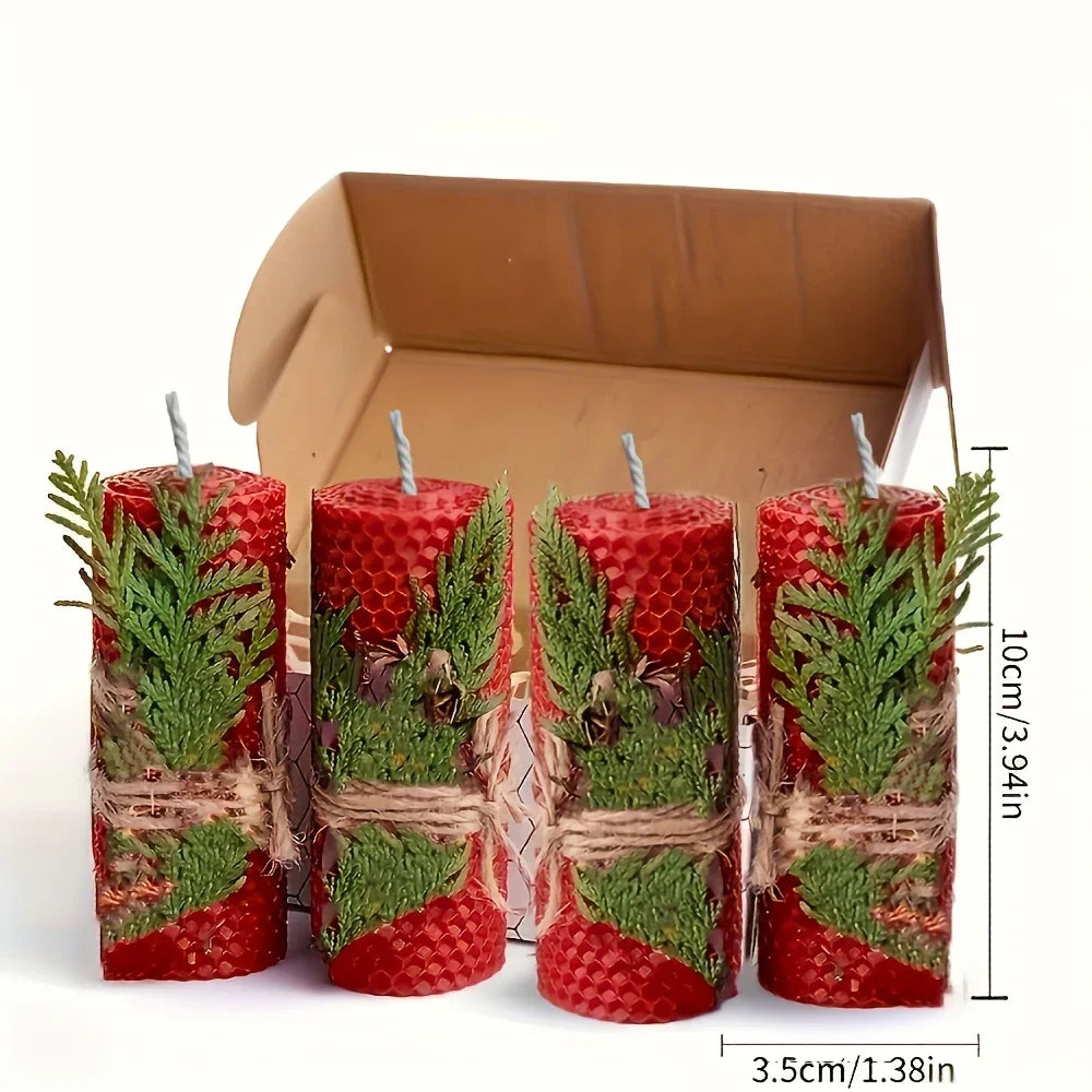 Beeswax Candles with Dried Flowers, Multicolor Piece Oval Set, front view - House Of Avana