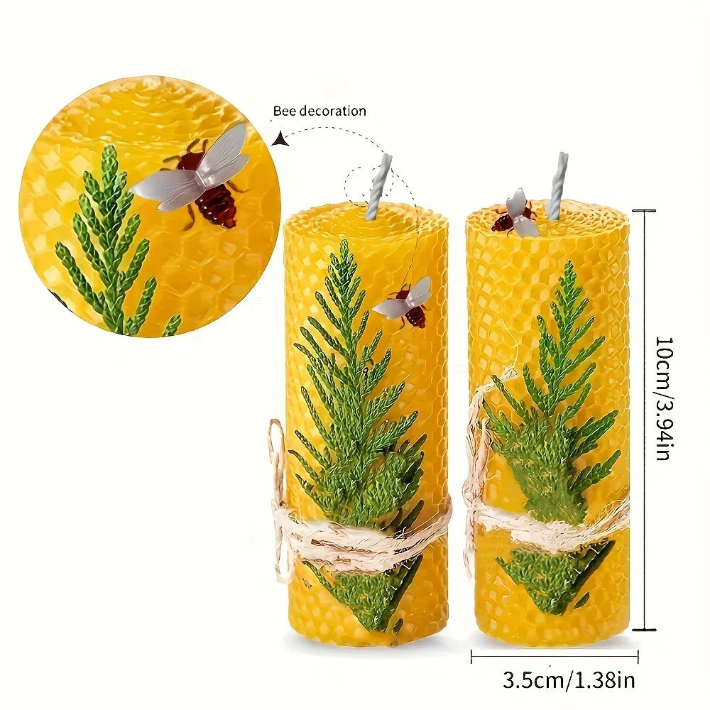 Beeswax Candles with Dried Flowers, Multicolor Piece Oval Set, dimensions view - House Of Avana