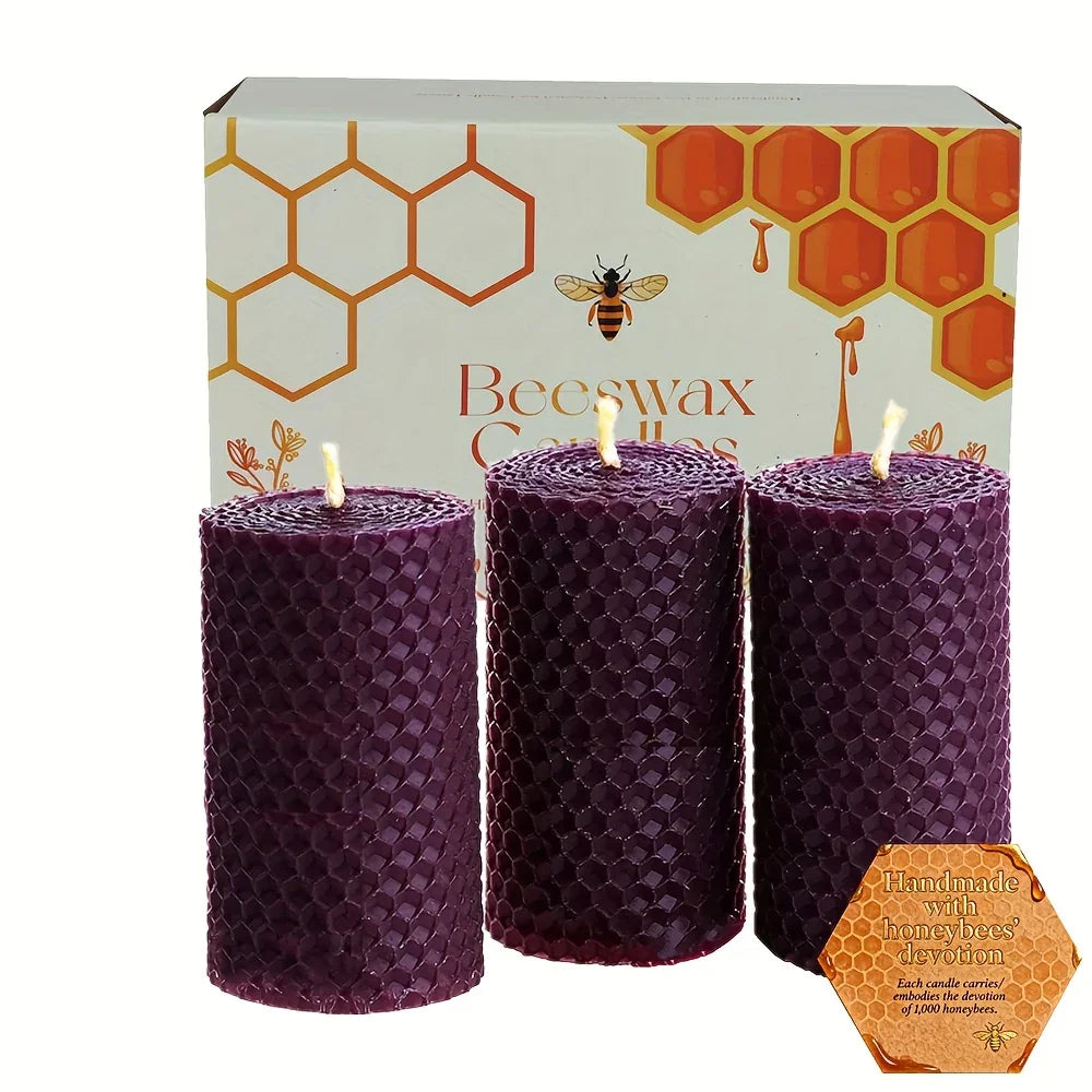 Beeswax Gifts - Beeswax Candles Set of Colorful Pillar Candles (size 10x5cm), Honey Scented, Smokeless... - House Of Avana
