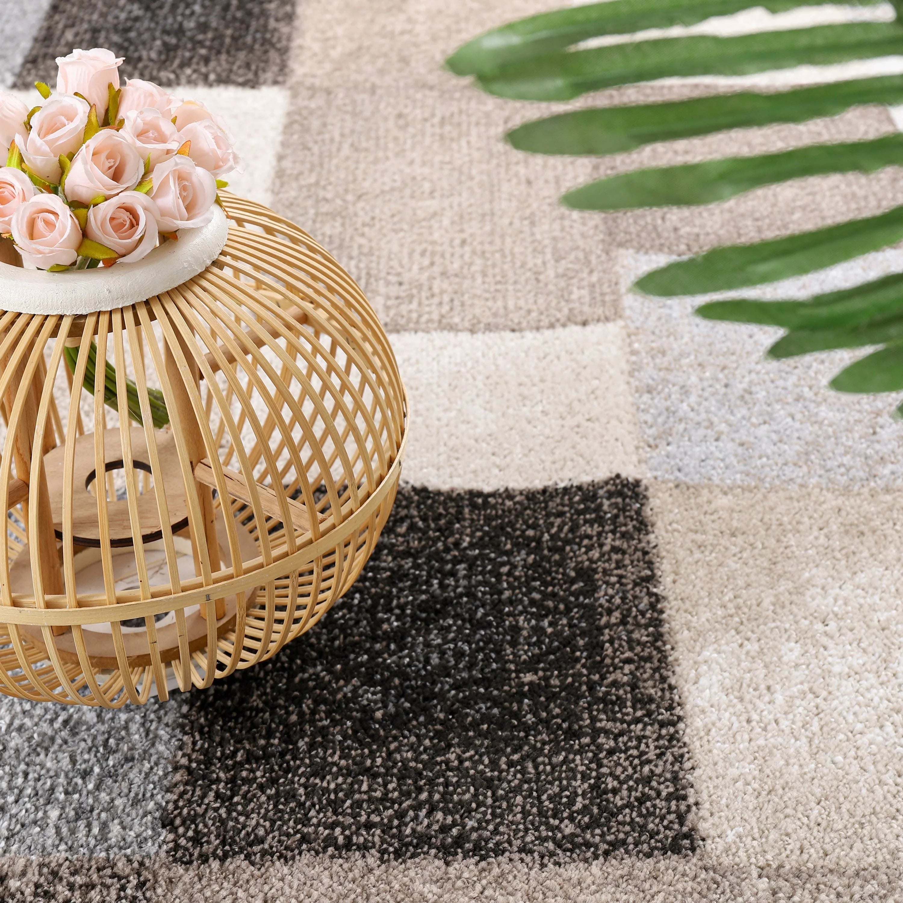 Modern Living Room Rug Fiesta Patchwork Look in Beige and Grey RugYourHome