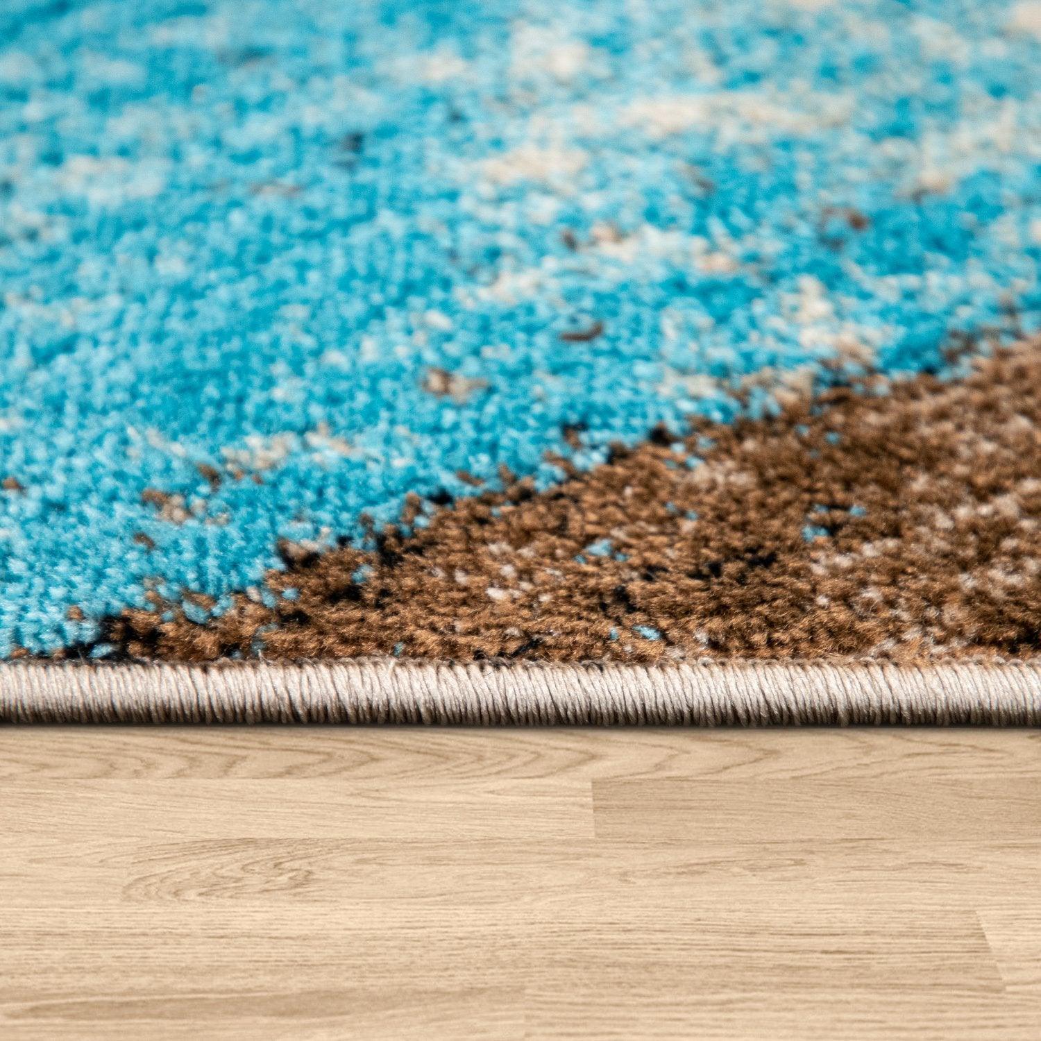 Beige Blue Area Rug Modern Diamond Pattern Low-Pile RugYourHome
