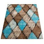 Beige Blue Area Rug Modern Diamond Pattern Low-Pile RugYourHome
