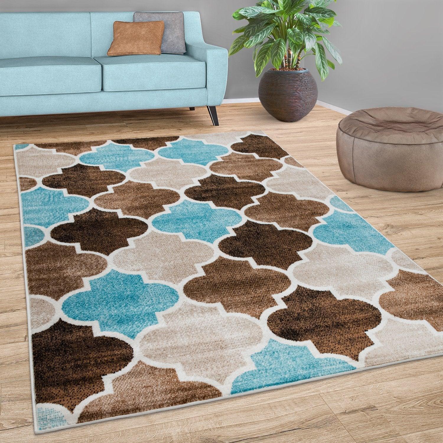 Beige Brown Area Rug for Living Room Moroccan Pattern RugYourHome