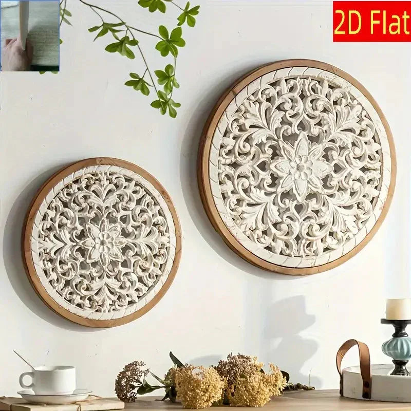 2d Flat, Vintage Floral Wooden Wall Art Decor - Beige & Brown Ornate 2d Flat Panel with Rounded Edges,... - House Of Avana