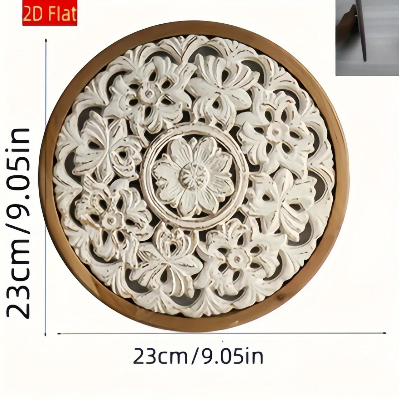 2d Flat, Vintage Floral Wooden Wall Art Decor - Beige & Brown Ornate 2d Flat Panel with Rounded Edges,... - House Of Avana