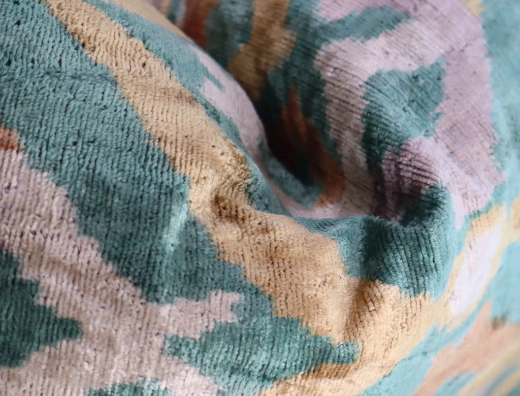 Canvello Teal Beige Brown Vegetable Dyed Handmade Turkish Silk Velvet Pillow - a Work of Art, alternate view - House Of Avana