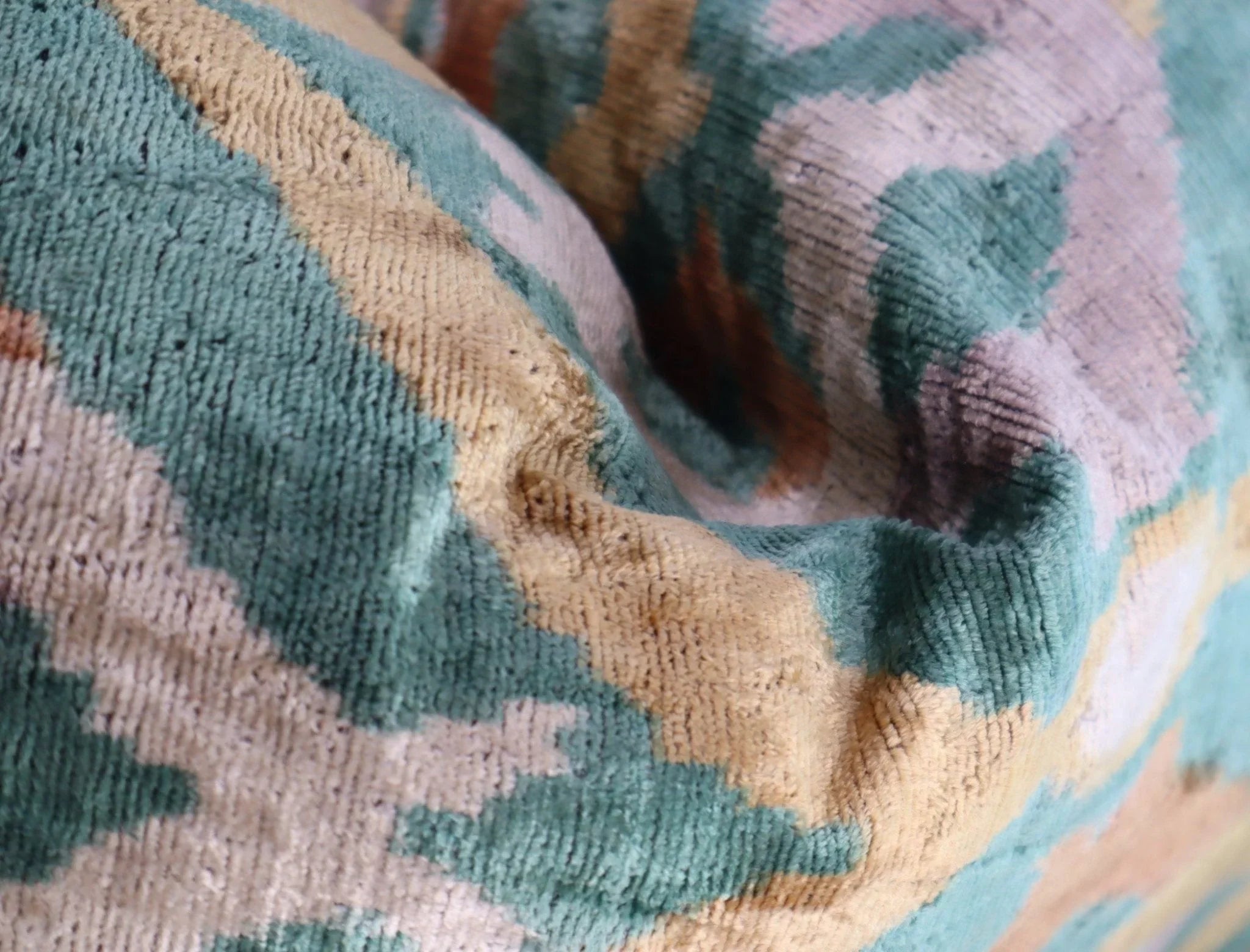 Canvello Teal Beige Brown Vegetable Dyed Handmade Turkish Silk Velvet Pillow - a Work of Art, alternate view - House Of Avana