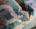 Canvello Teal Beige Brown Vegetable Dyed Handmade Turkish Silk Velvet Pillow - a Work of Art, angled view - House Of Avana