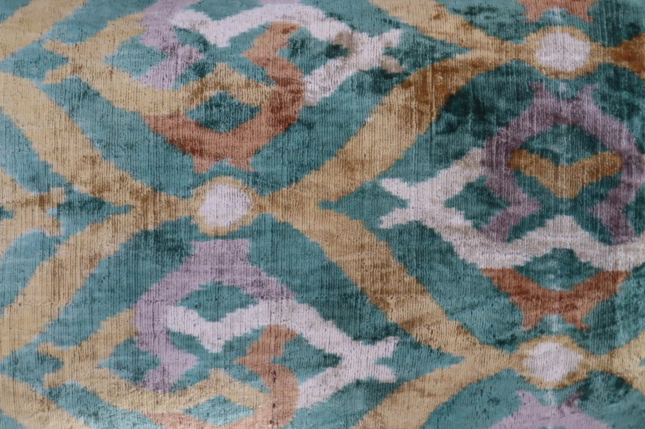 Canvello Teal Beige Brown Vegetable Dyed Handmade Turkish Silk Velvet Pillow - a Work of Art, back view - House Of Avana