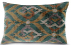 Canvello Teal Beige Brown Vegetable Dyed Handmade Turkish Silk Velvet Pillow - a Work of Art, front view - House Of Avana