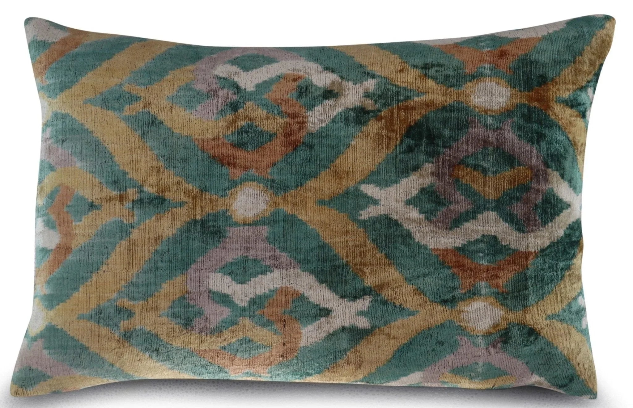 Canvello Teal Beige Brown Vegetable Dyed Handmade Turkish Silk Velvet Pillow - a Work of Art, front view - House Of Avana