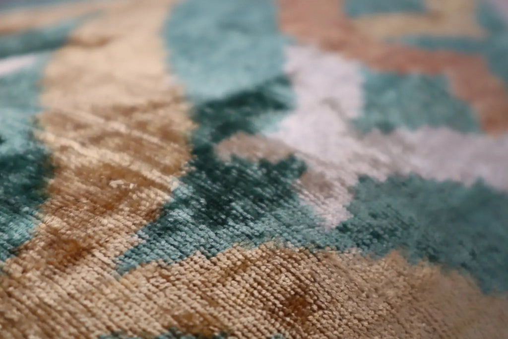 Canvello Teal Beige Brown Vegetable Dyed Handmade Turkish Silk Velvet Pillow - a Work of Art, product... - House Of Avana