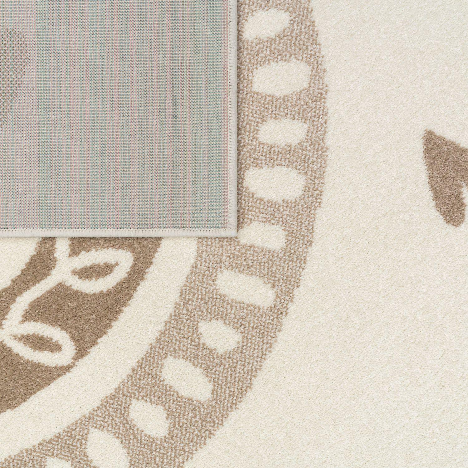 Kids Rug Nino with Rainbow and Hearts for Nursery in Beige Brown, detail shot - House Of Avana