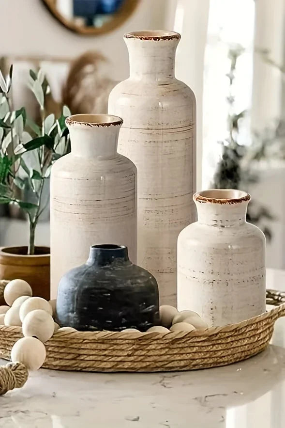 Vase - Decorative Ceramic Beige Brown Tabletop, angled view - House Of Avana