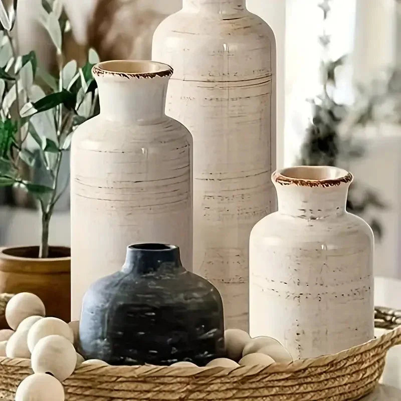 Vase - Decorative Ceramic Beige Brown Tabletop, back view - House Of Avana