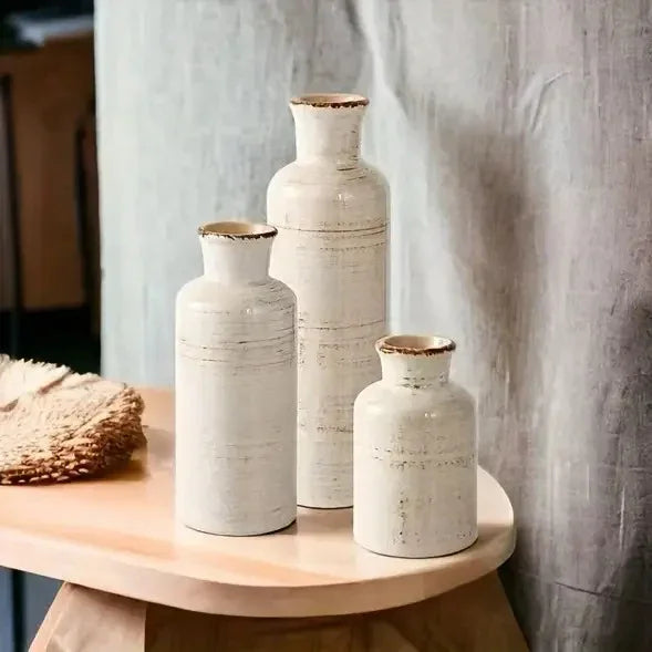 Vase - Decorative Ceramic Beige Brown Tabletop, top view - House Of Avana