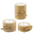 S Set Handmade Pine Wood Cylindrical Candle Holders with Natural Beige Rustic Finish & Rounded Edges -... - House Of Avana