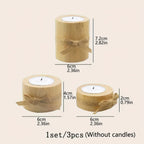 S Set Handmade Pine Wood Cylindrical Candle Holders with Natural Beige Rustic Finish & Rounded Edges -... - House Of Avana