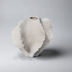 Beige ceramic vase with textured art design, smooth interior - House of Avana