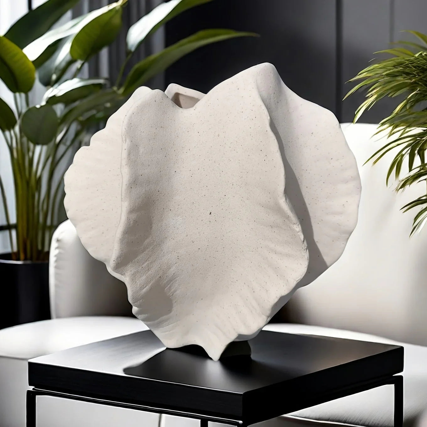 Beige ceramic vase with textured art design, smooth interior - House of Avana