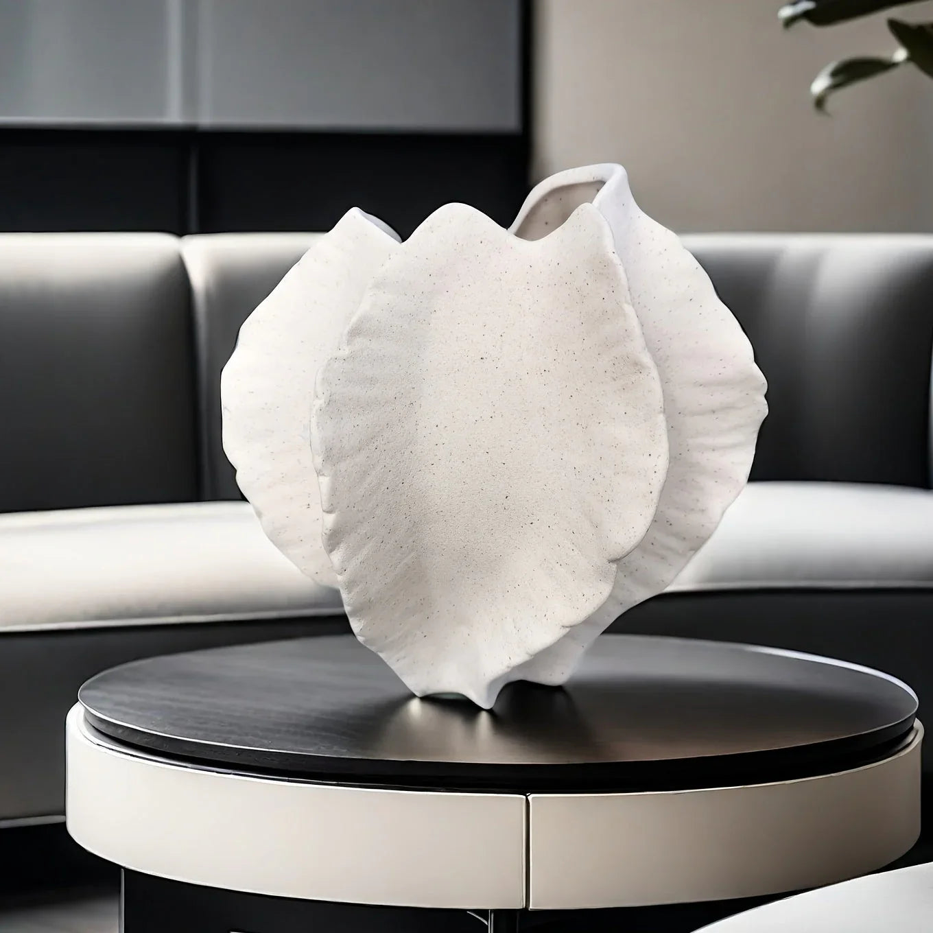 Beige ceramic vase with textured art design, smooth interior - House of Avana