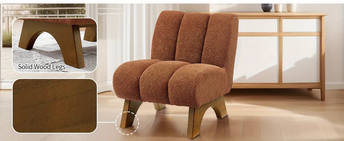 Accent Chair - Sherpa Beige Wooden Legs, angled view - House Of Avana