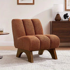 Accent Chair - Sherpa Beige Wooden Legs, angled view - House Of Avana