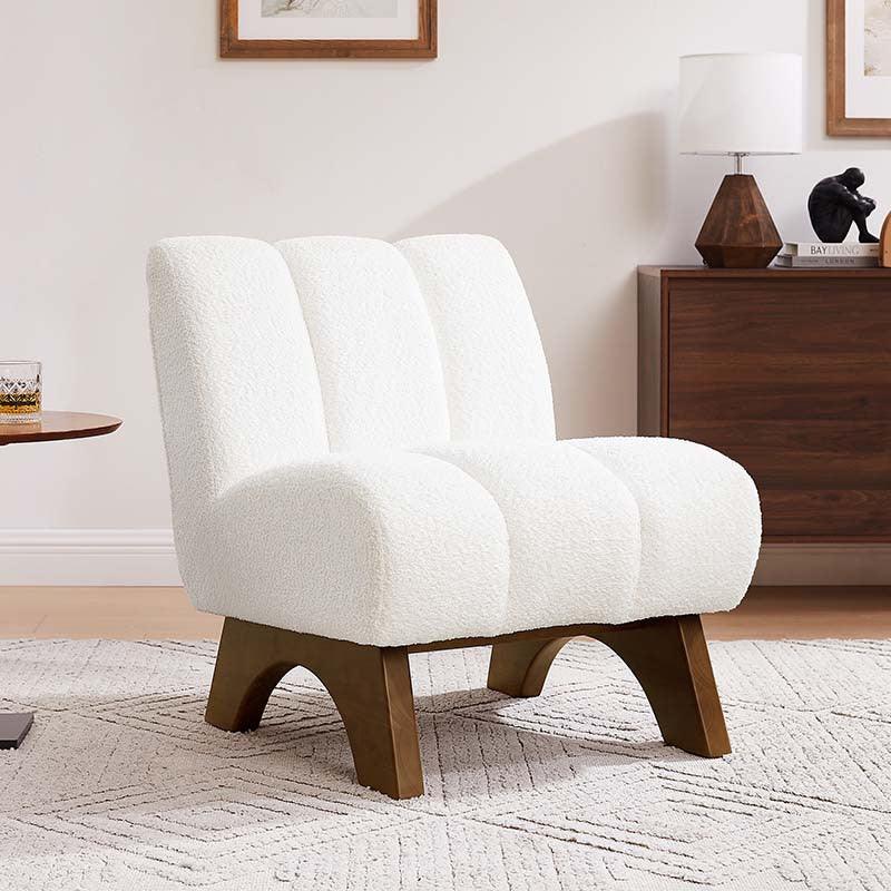 Accent Chair - Sherpa Beige Wooden Legs, close-up view - House Of Avana