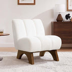 Accent Chair - Sherpa Beige Wooden Legs, close-up view - House Of Avana