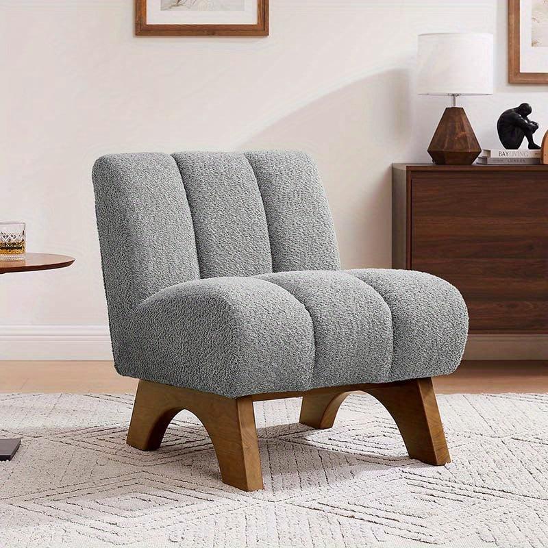 Accent Chair - Sherpa Beige Wooden Legs, dimensions view - House Of Avana