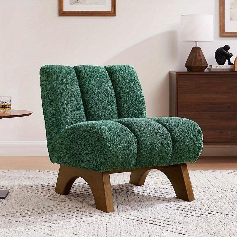 Accent Chair - Sherpa Beige Wooden Legs, in-use display - House Of Avana