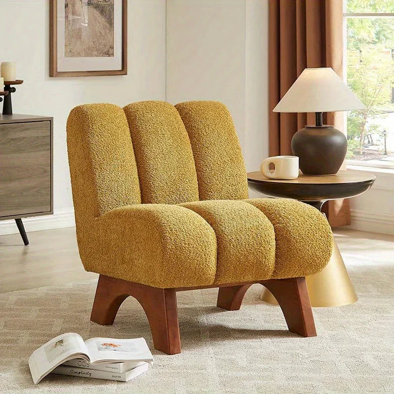 Accent Chair - Sherpa Beige Wooden Legs, texture detail - House Of Avana