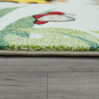 Kids Rug Jungle Animals Giraffe Lion Tiger Zebra Beige Cream, back view - House Of Avana