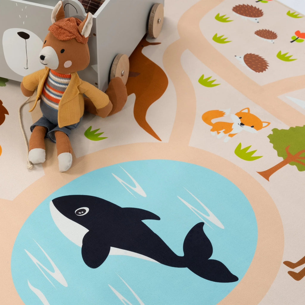 Kids Play-mat Lilo with Wild Animals in Beige, angled view - House Of Avana
