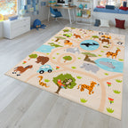 Kids Play-mat Lilo with Wild Animals in Beige, close-up view - House Of Avana