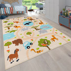 Kids Play-mat Lilo with Wild Animals in Beige, front view - House Of Avana