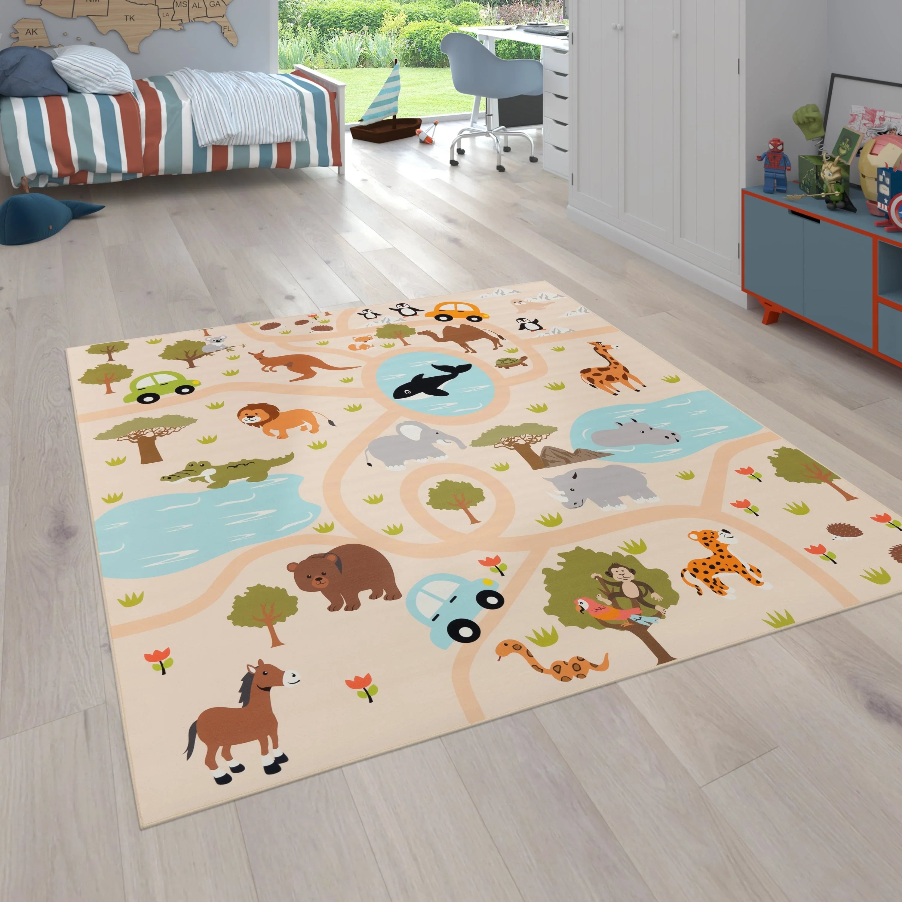 Kids Play-mat Lilo with Wild Animals in Beige, top view - House Of Avana